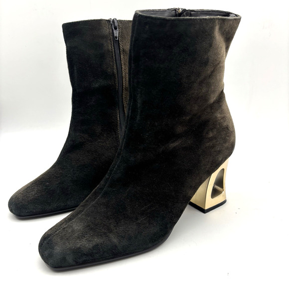 Vintage 80s Classique Black Brown Ombre Suede Cut-out Block Heel Zip Boot 8M - Picture 6 of 16